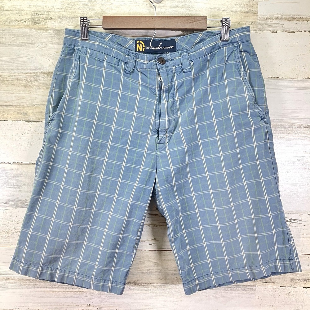 Nautica Mens Blue Plaid 100% Cotton 10" Inseam Shorts Size 33